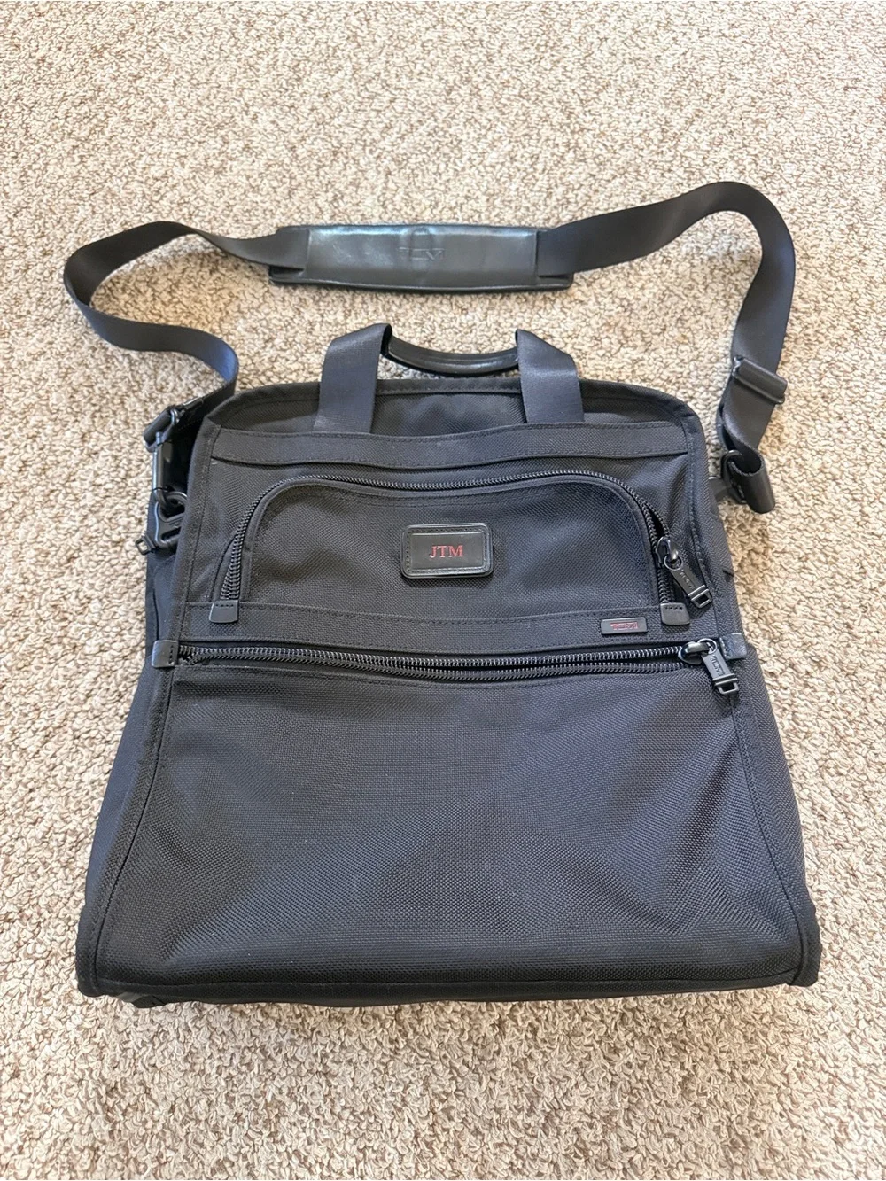 Tumi Black Nylon Messenger Briefcase with Red Accent